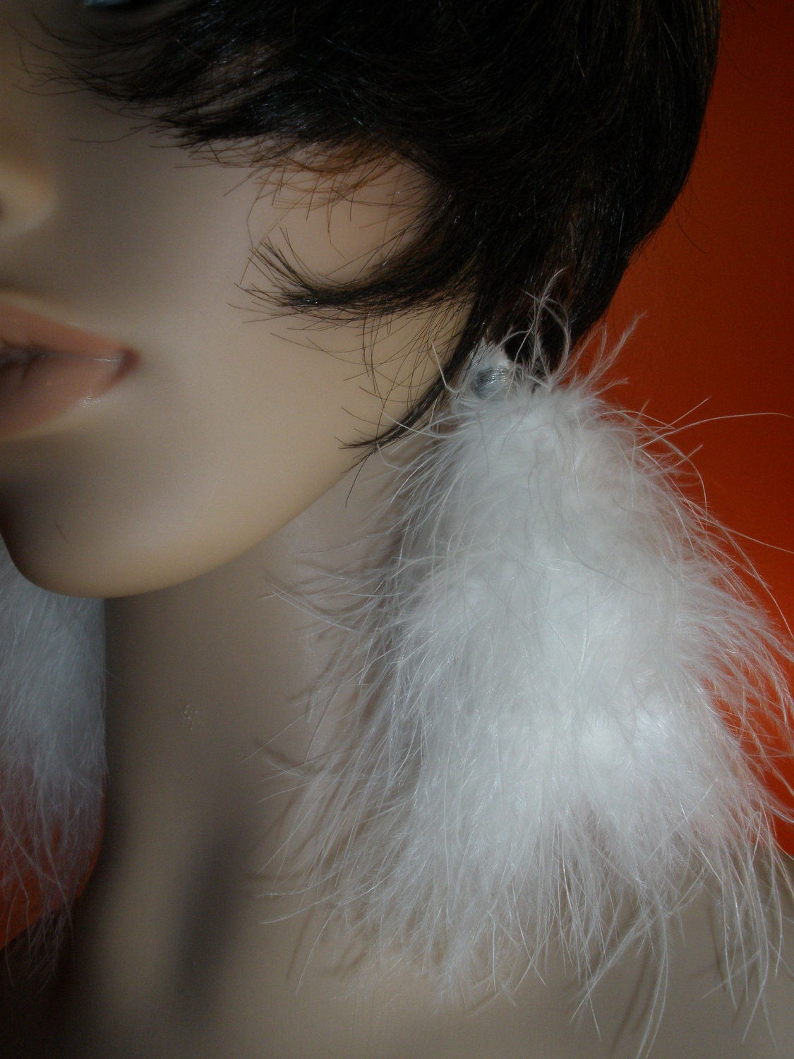 Soft Precious White Fuzzy Furry Feathers Earrings