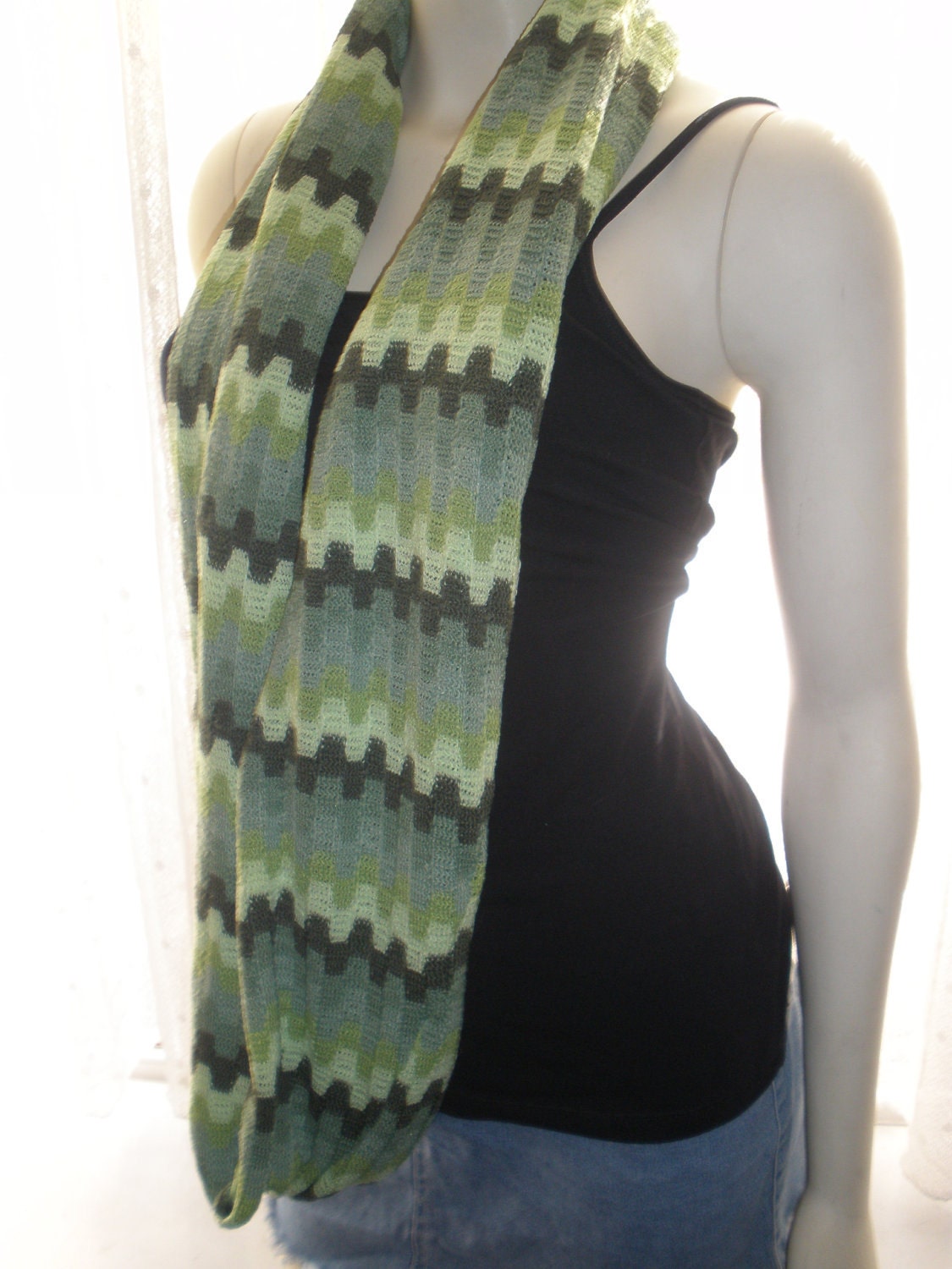 Beautiful Multiple Green Knitted Cowl Scarf for a Lady or a Man