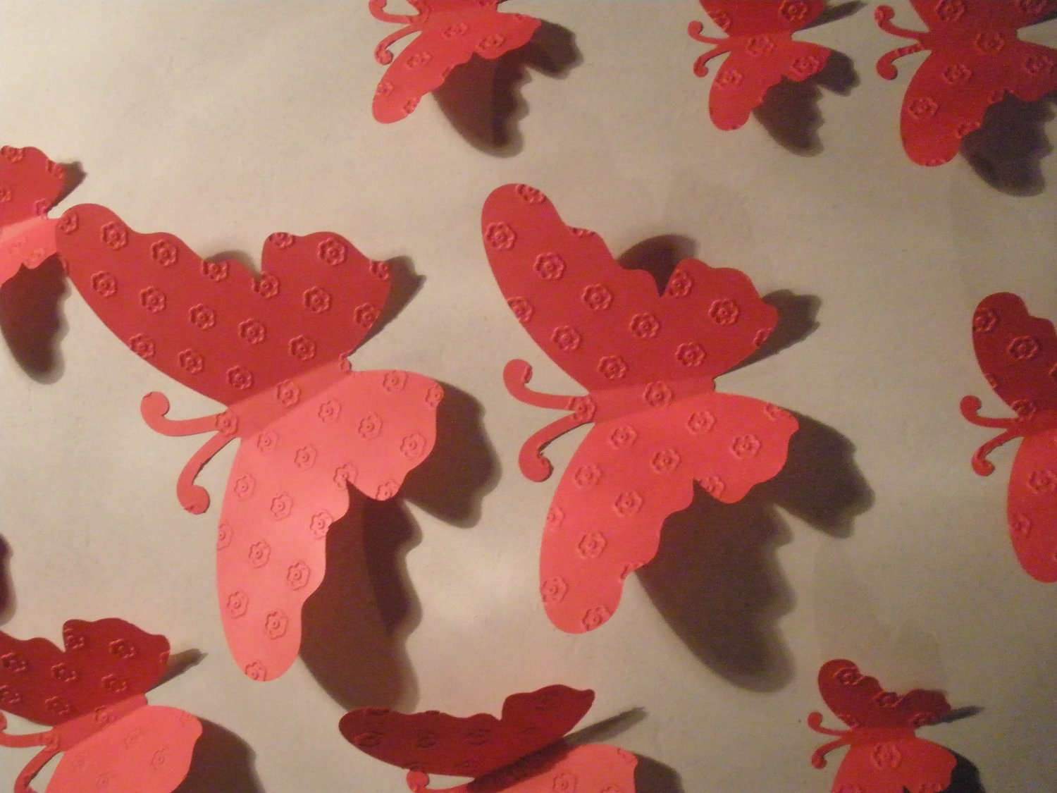 20 Beautiful Red Butterflies Embellished/Embossed w/Cute Little Flowers ,3D,Art, Paper, Wall Decor,Girl Room, Nursery, Wedding, Baby Shower
