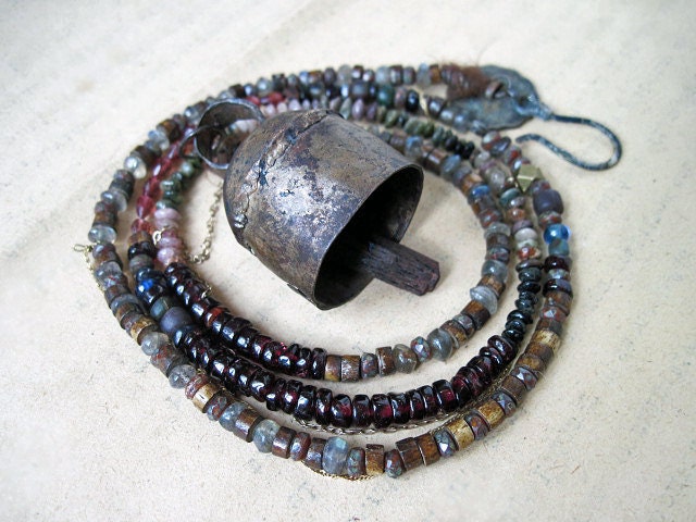 The Vagabond. Victorian Tribal Cowbell with gemstone rondelles.