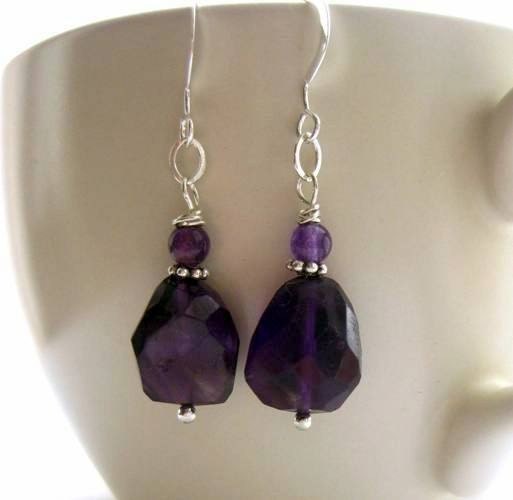 Purple Amethyst Earrings. Gemstone and Sterling Silver. Made in Ireland. Damson