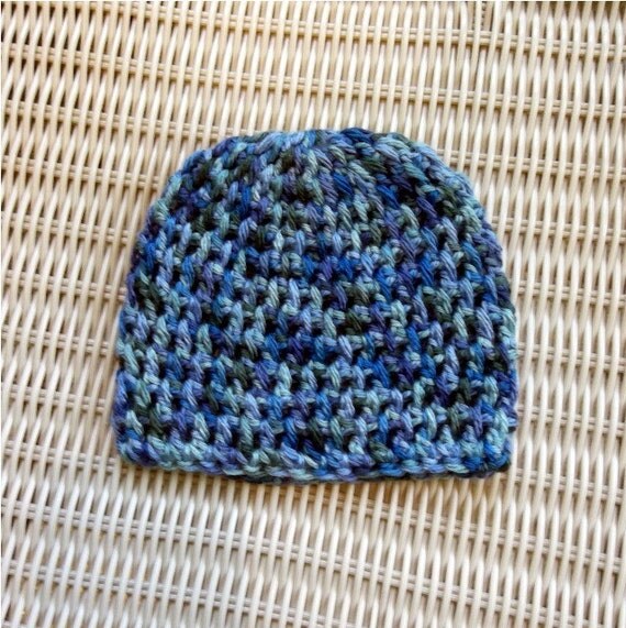 Crocheted Newborn Beanie, Blues, Greens, Photo Prop, Shower Gift