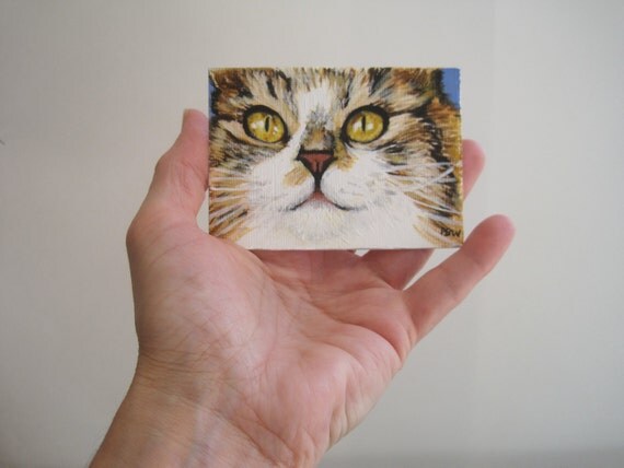 Original ACEO Cat Painting Acrylic on Canvas Paper