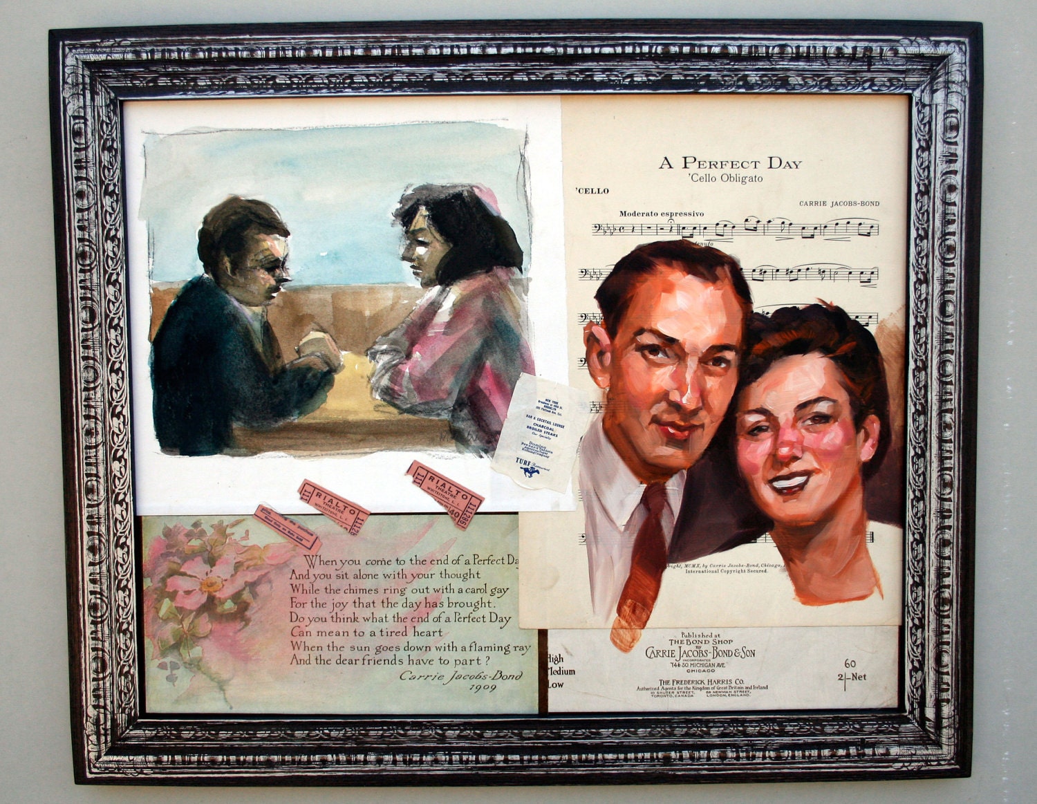 Buzz and Sadie Word, 16"x20" oilpaint, watercolor, and  ephemera on masonite panel in in vintage framed by Kenney Mencher
