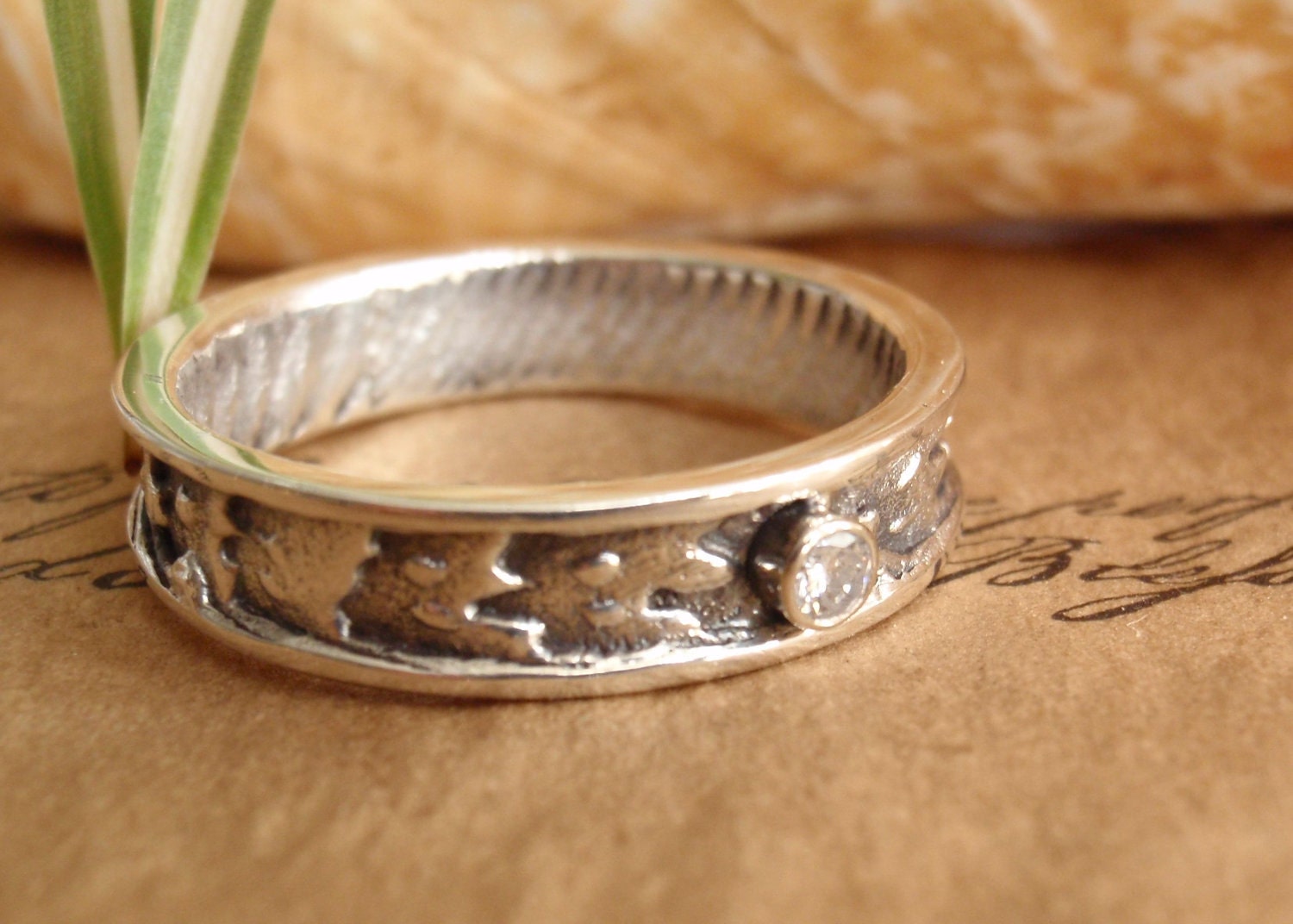 Diamond Engagement Ring Sterling Silver Cuttlebone Cast