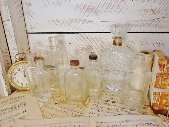 Vintage Apothecary & Salvaged Bottles - Set of 4 - Large Instant Collection
