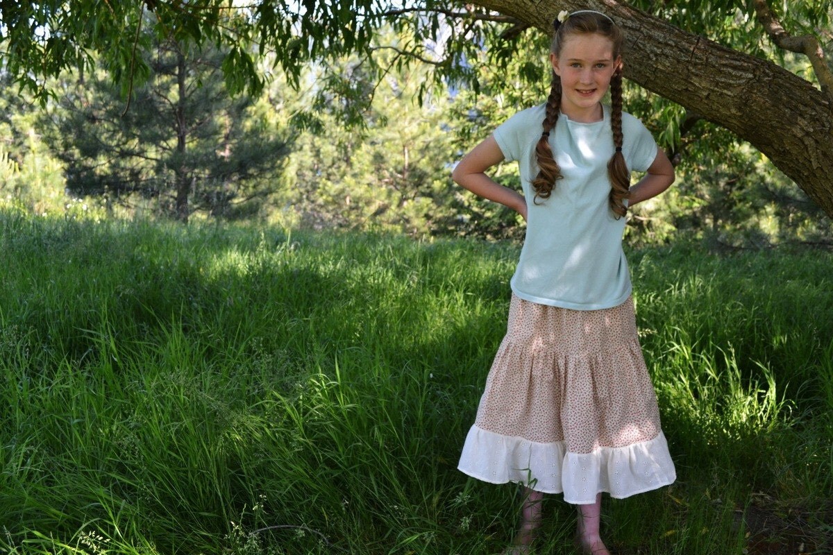 Rosebud Print Tired Skirt - Girl's Ruffled Prairie Skirt - Ready to Ship