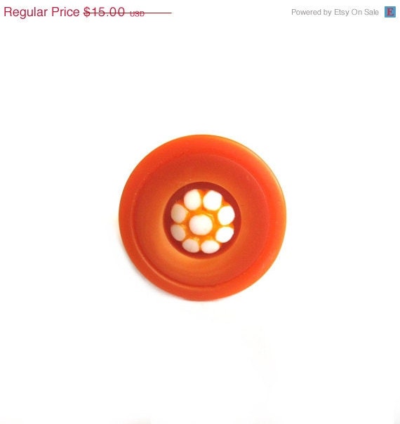 ON SALE Summer Jewelry Ring Button Orange Flower, Vintage Orange Button, Icy Orangesicle, RADIANT Summer Ring