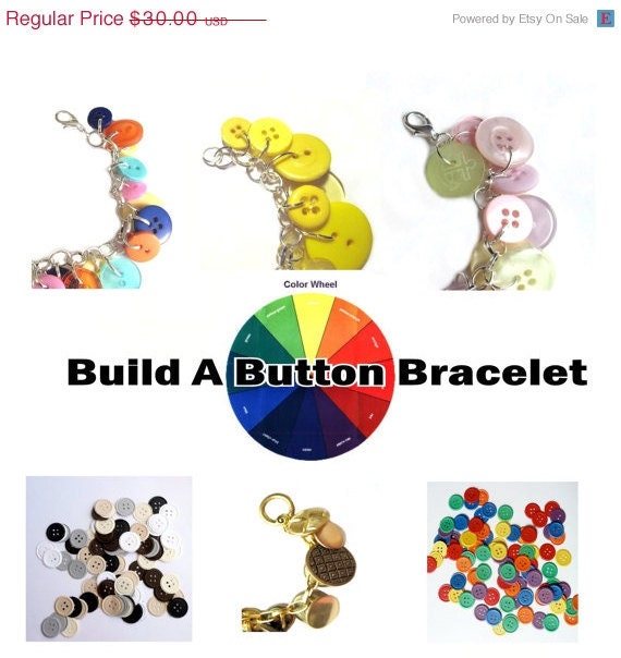 ON SALE Summer Jewelry Bracelet Button Charms, Build A Button Bracelet, Birthday, Grad, Bridal Party Colors, Favorite  Color, Color Combo
