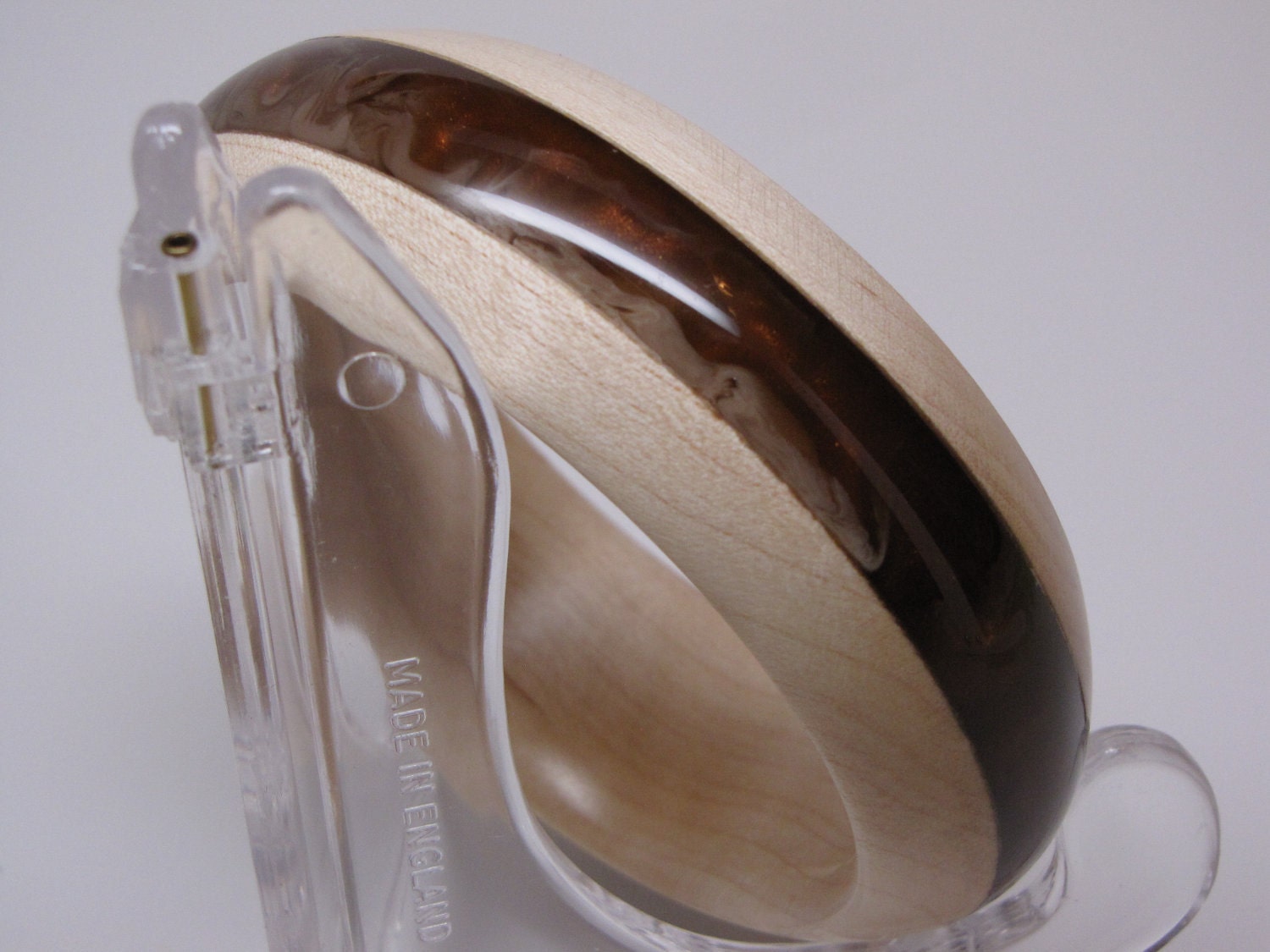 Bangle Bracelet in Hard maple with a Honey Brown Pearl Resin Inlay