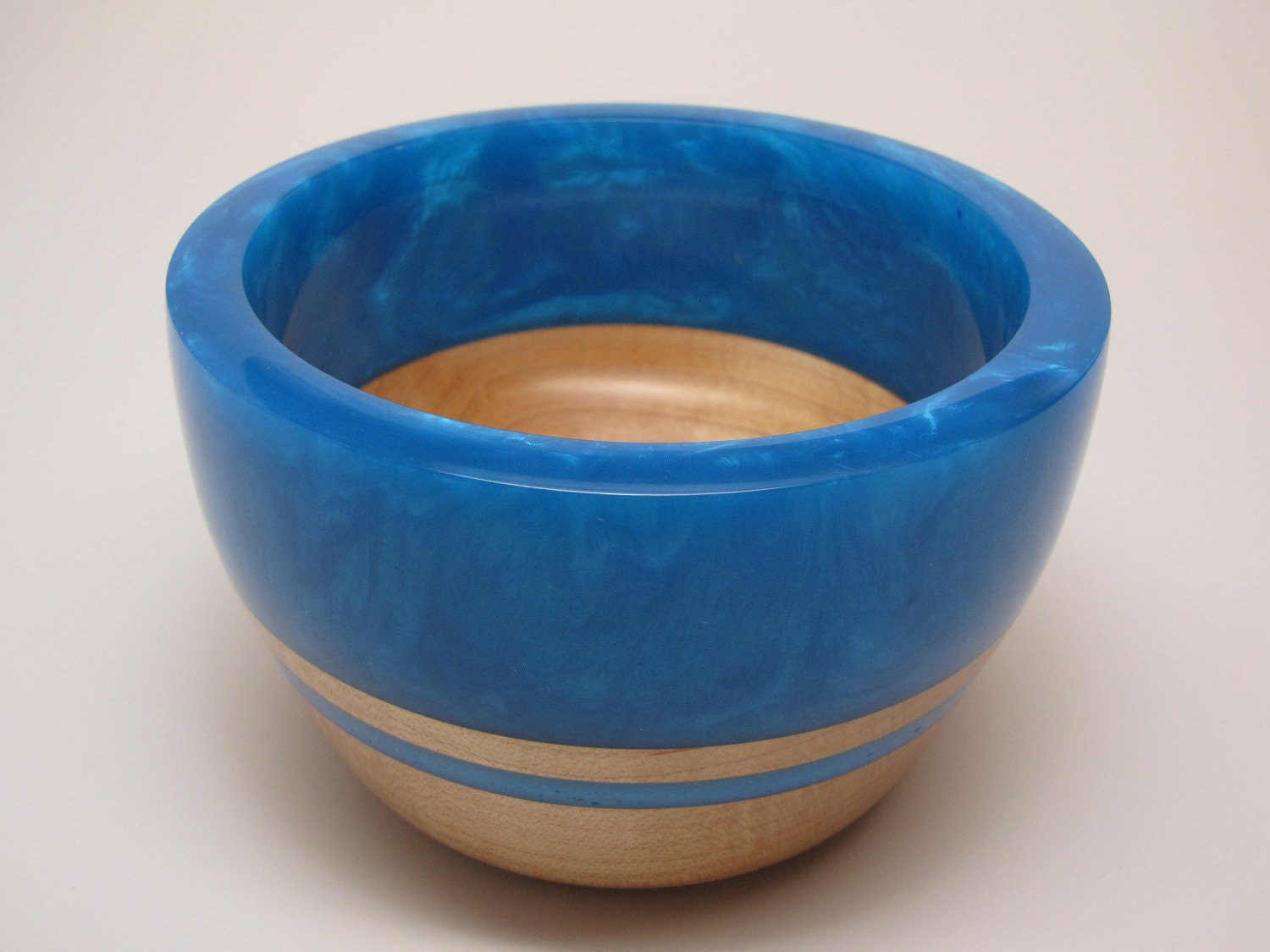 Hard Wood Maple Bowl with a Lite-Blue Pearl Top & Lite-Blue Inlay