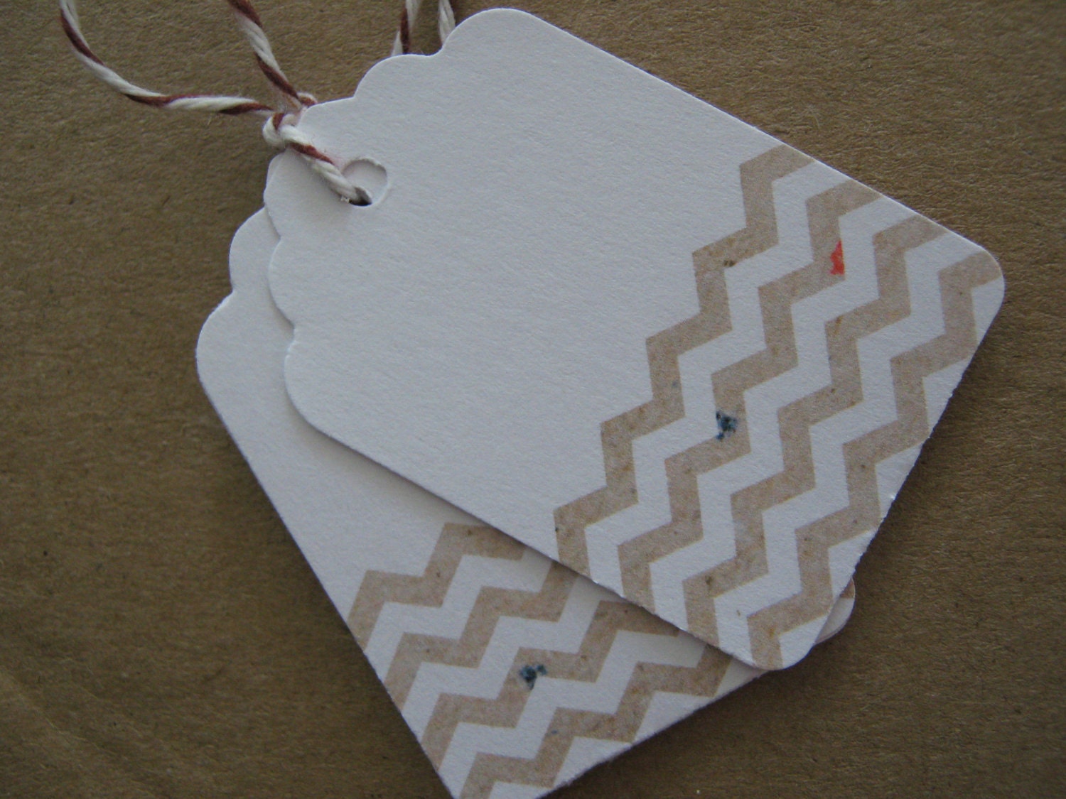 Kraft Chevron on White Embellishment Die Cut Tags for Gifts, Scrapbooking, Favors or Paper Crafts-  Set of 100