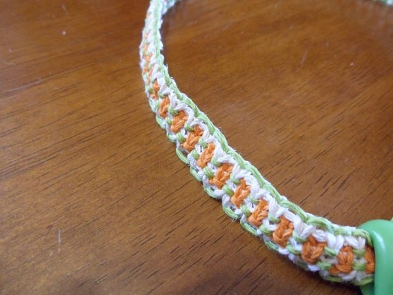 Orange, White, and Green Hippie Lace Macrame Hemp Necklace