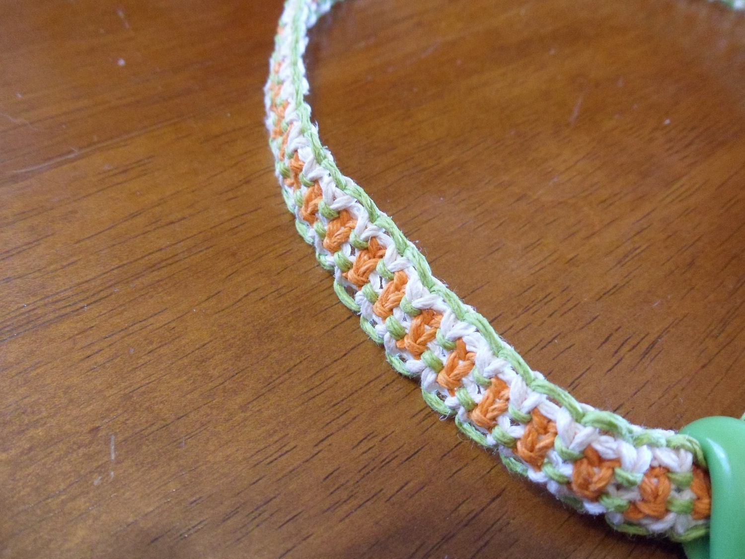 Orange, White, and Green Hippie Lace Macrame Hemp Necklace
