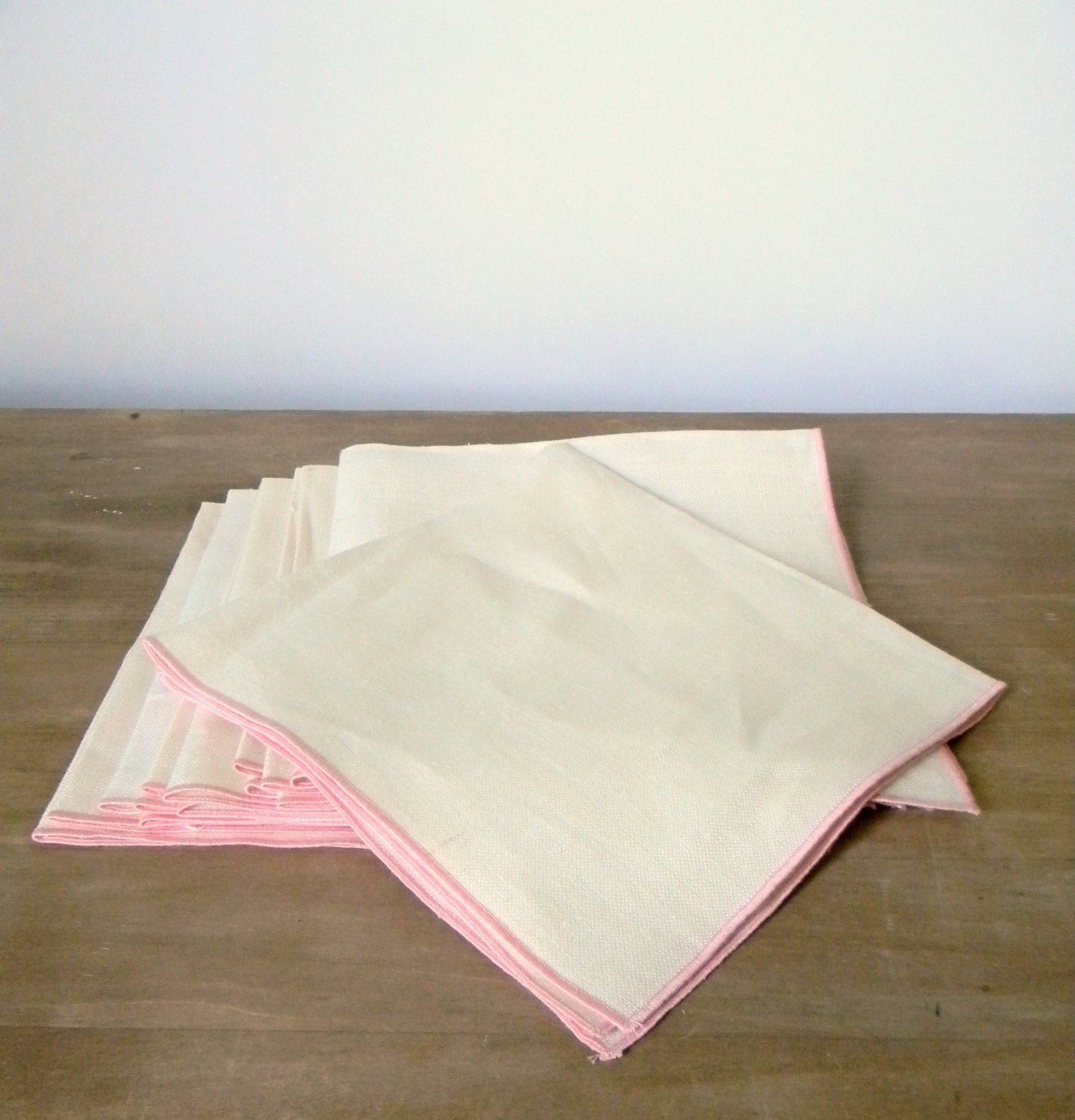 Vintage linen napkins with pink trim