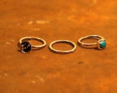 SOLD: Set of Three Stacked Rings Hand Hammered Silver and Turquoise
