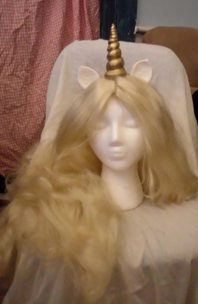 Unicorn Wig Horn Costume Wig My Little Pony Cosplay  Last Unicorn Blond and Gold
