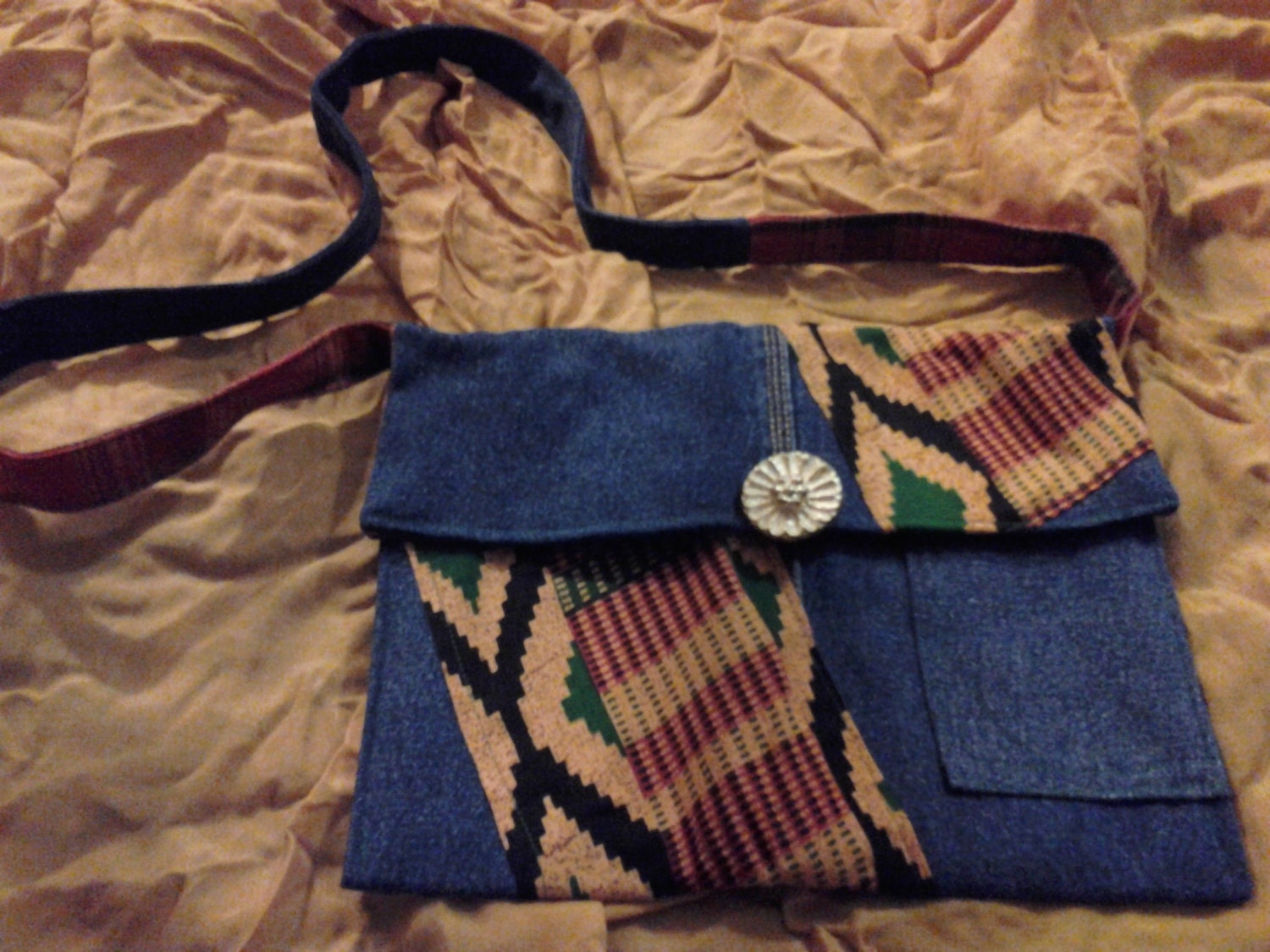 Omega Fruits Original Denim and African Print Pouch