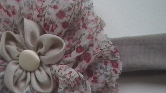 Girls head band handmade fabric flower ooak vintage button and fabric cottage shabby chic baby toddler stretchy