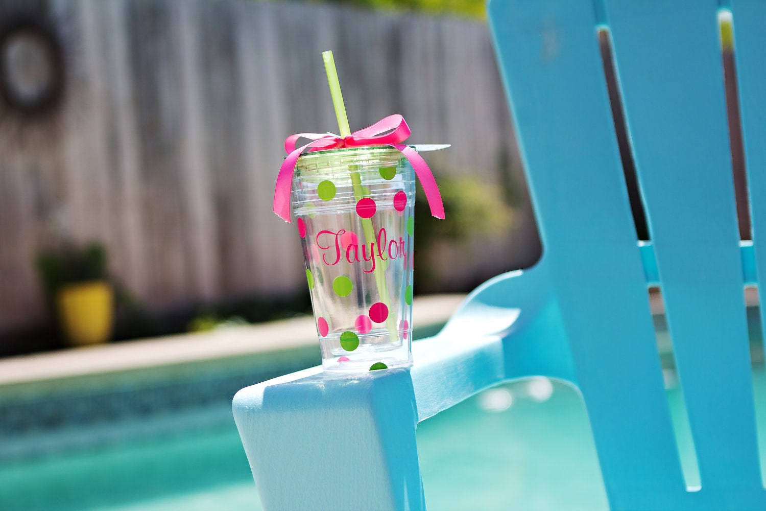 Personalized acrylic tumbler with lid and straw