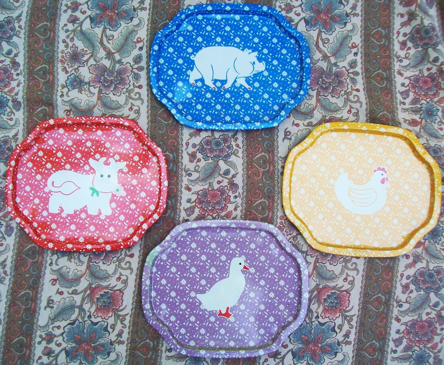 Vintage Decorative Small Kitchen Animal Country Wall Trays Set of 4