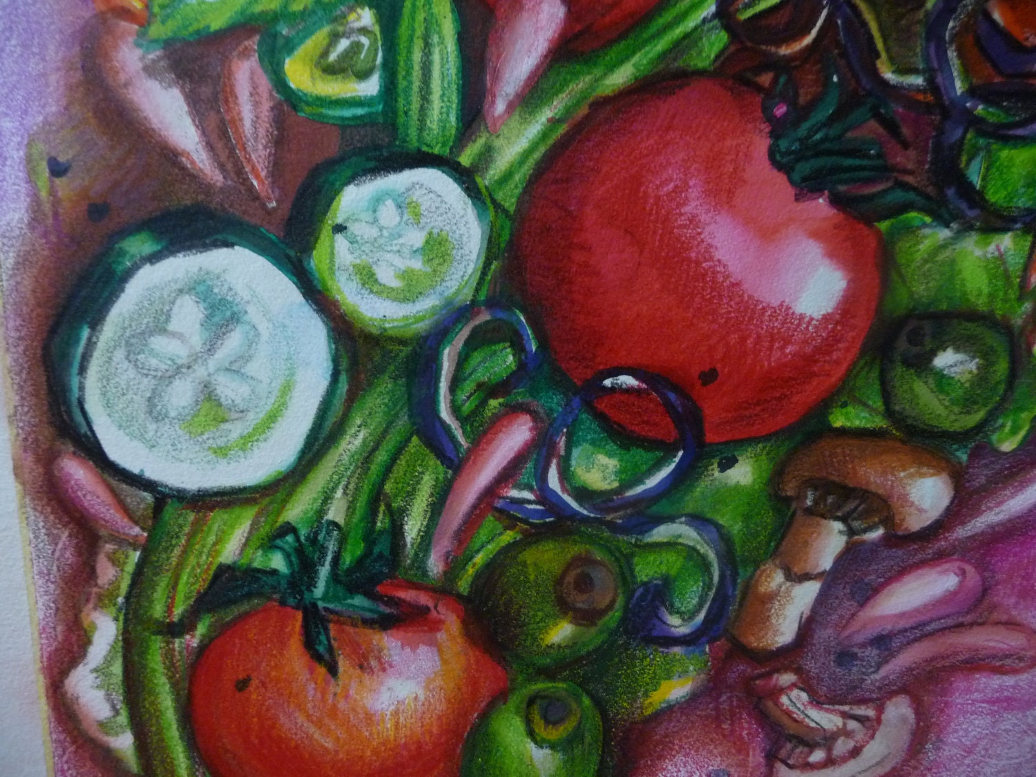 Crazy Salad Giclee Print of Original Watercolor Painting, Kitchen Art, Kitchen Decor, Vegetable Art