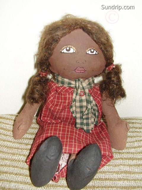 African American rag doll primitive handmade red dress dimples