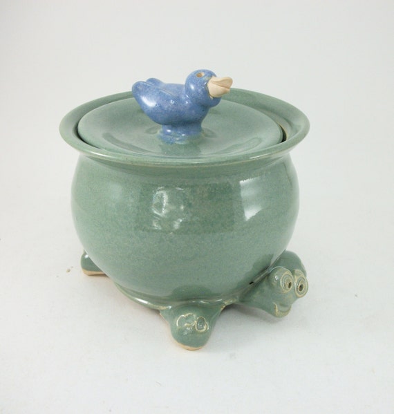put a bird on it turtle sugar bowl with blue bird on top
