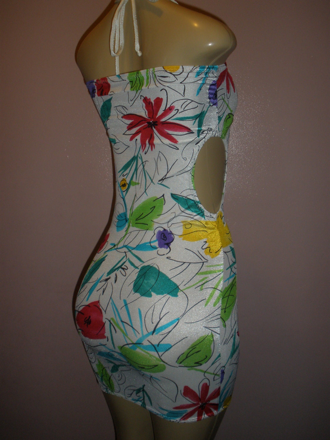Just So Cute White with Multiple Color Flowers Floral Swim Suit Cover Up Size Small/Meduim