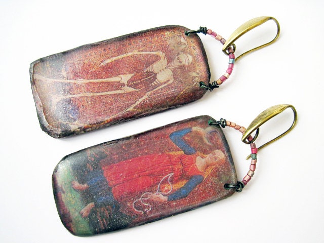 Death and the Maiden. Resin Tarot Earrings.