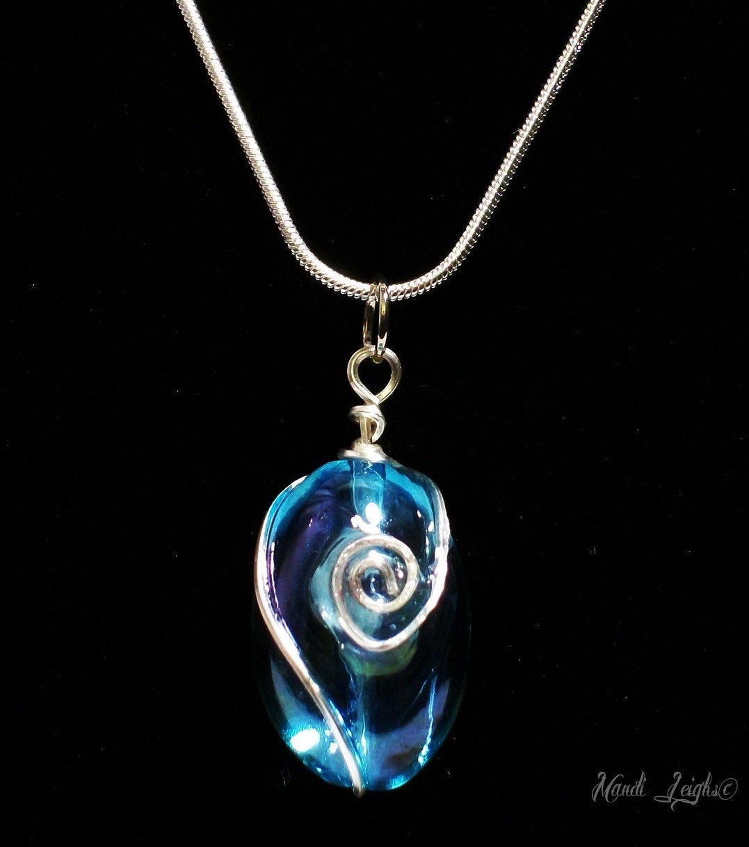 Aqua Aura Sterling Silver Wire Wrapped Necklace