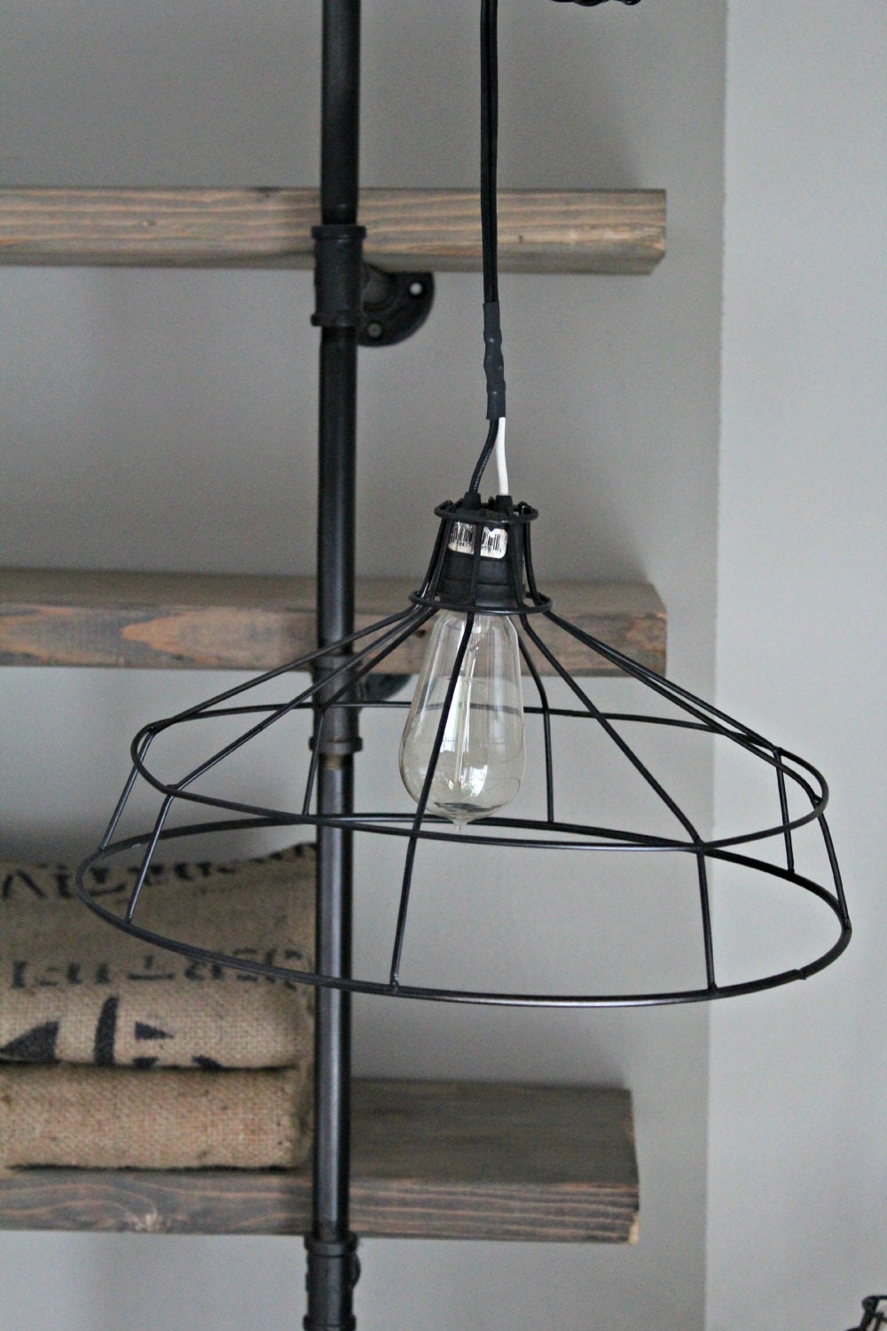 Hanging Metal Wire Lamp Shade Exposed Bulb Cage Light Chandelier Industrial Pendant