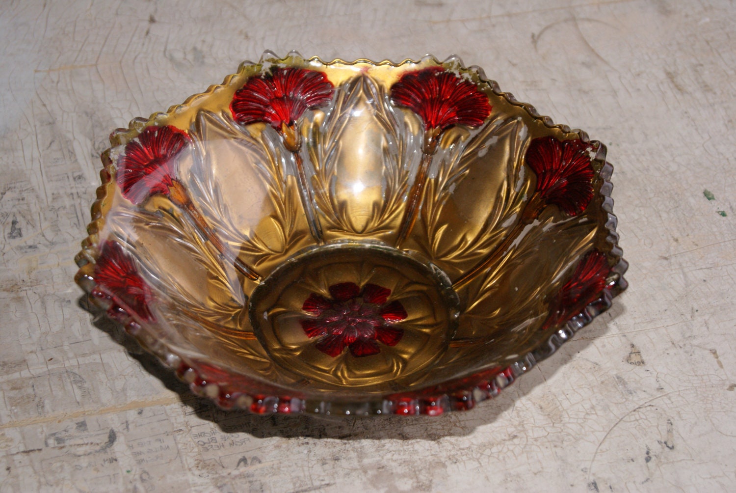 Vintage Goofus Glass Bowl LA BELLE ROSE Pattern