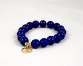 Agate Stretch Bracelet with 10k Gold Peace Charm, Yoga Inspired, Stretchy Bracelet, Free Shipping