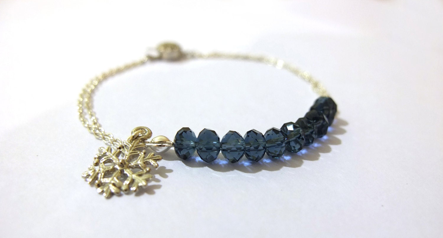 Snowflake Bracelet - Silver, Charm, Navy Blue, Fall, Winter, Xmas Gifts, Christmas gifts, Friendship Bracelet, Bridesmaid Bracelet