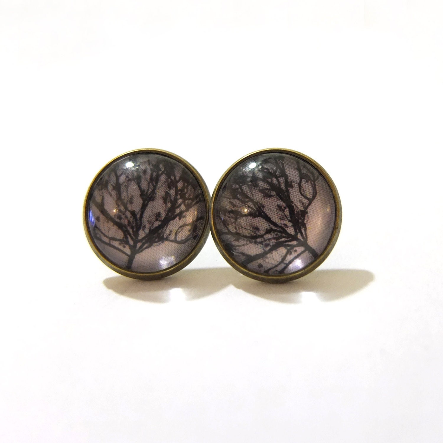 Stud Earrings - Willow Tree,Brown, Fall, Winter, Tree Silhouette, Nature, Bronze, Post Earrings, Earrings Stud, Simple, Modern, Chic
