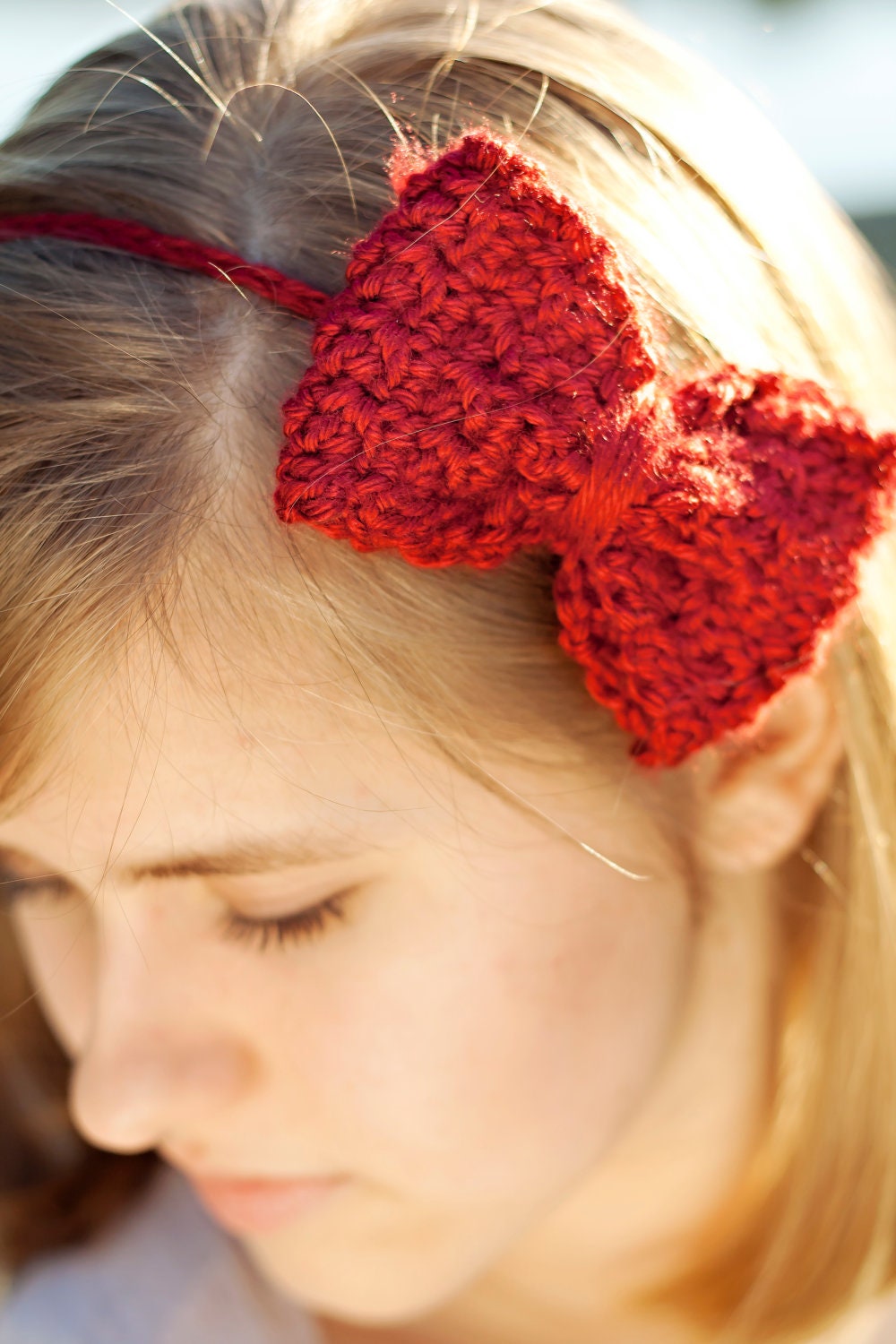 Crochet Bow Headband in crimson