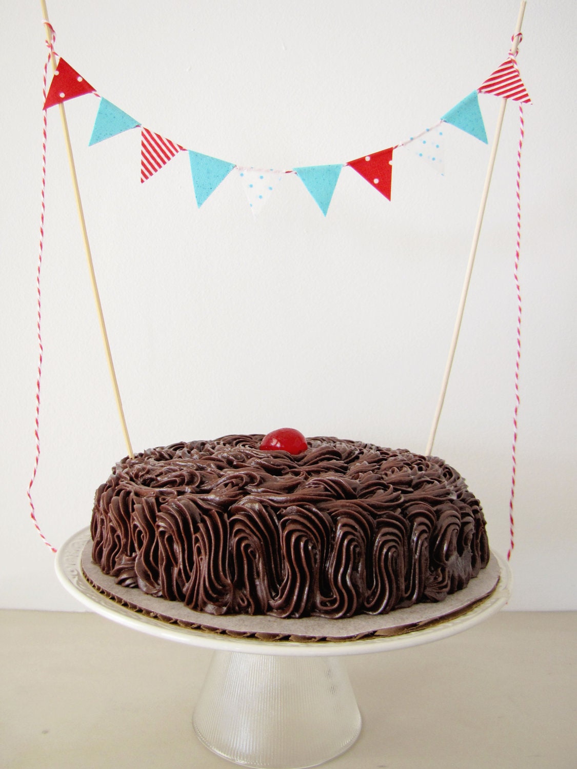 Fabric Cake Bunting Decoration - Cake Topper - Wedding, Birthday Party, Shower Decor "Winter Wonderland" red, turquoise sparkle, polka dot