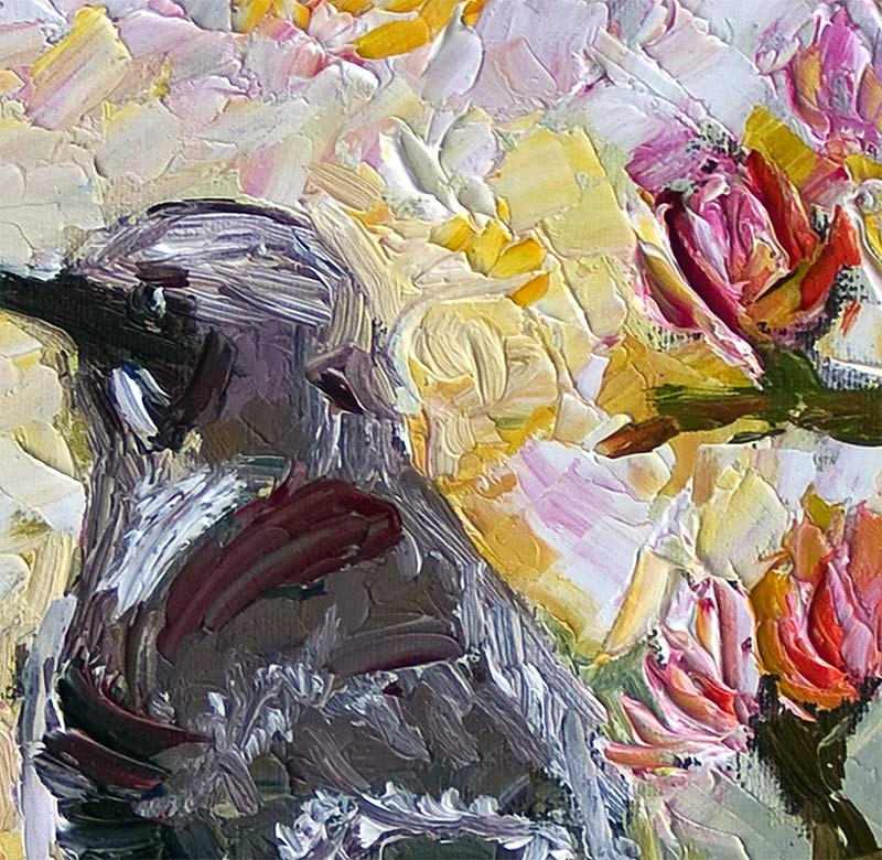 Impressionist Mocking Bird 12 by 12  Original Oil Painting Palette Knife by Ginette