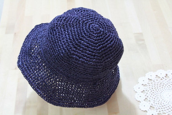 Navy Blue - Eco crochet cloche hat - raffia yarn - fiber plant