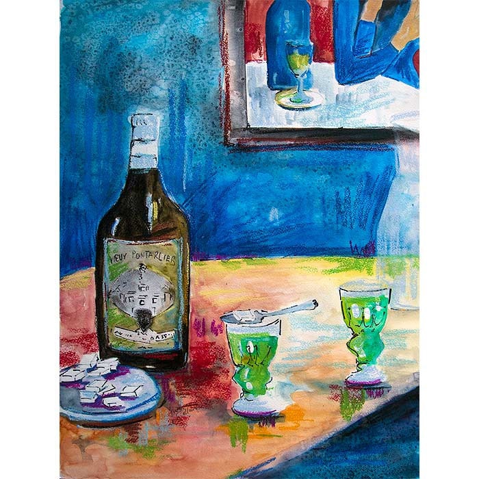 Absinthe for Two French Beverage Still life Original painting Large 18 by 24 inch by Ginette
