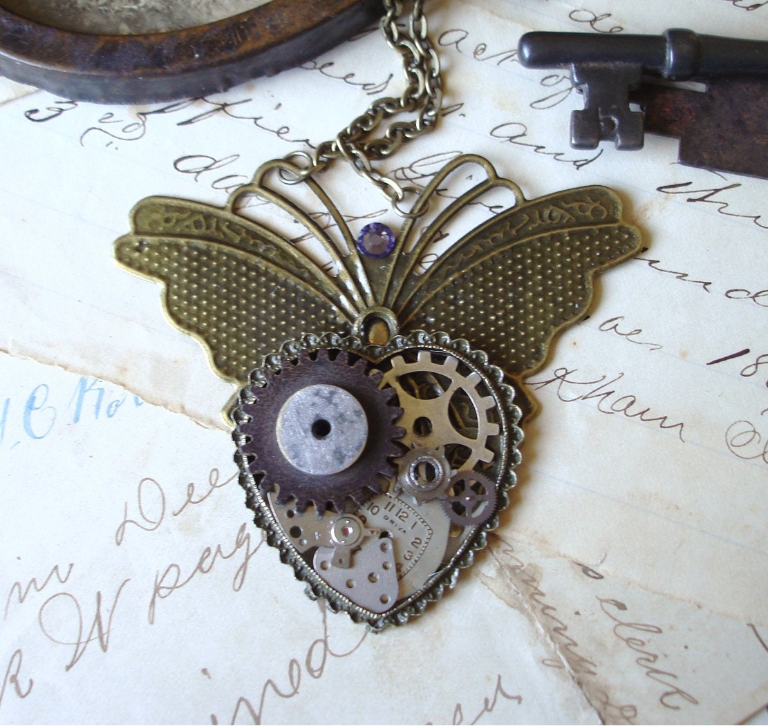 At the Butterfly Ball - Steampunk Butterfly Necklace   C cd/211