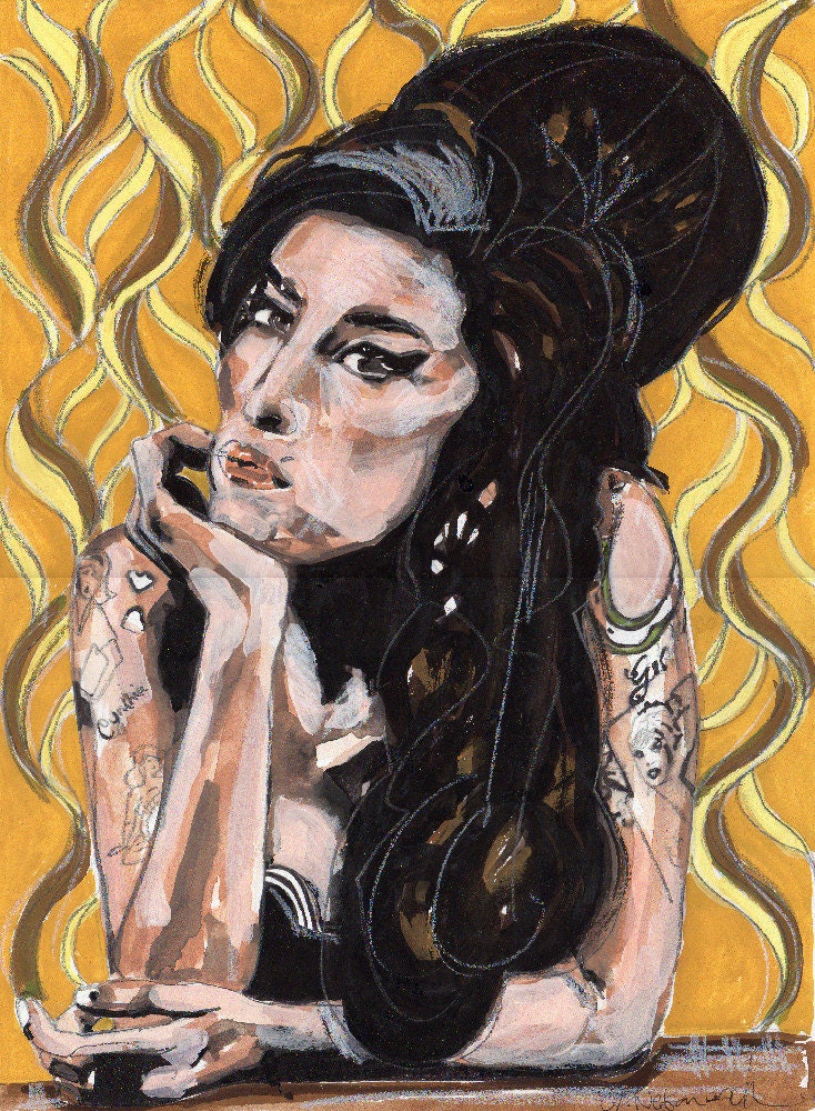 Painting - Amy Winehouse watercolor, Singer, English, songwriter, Beehive, Icon