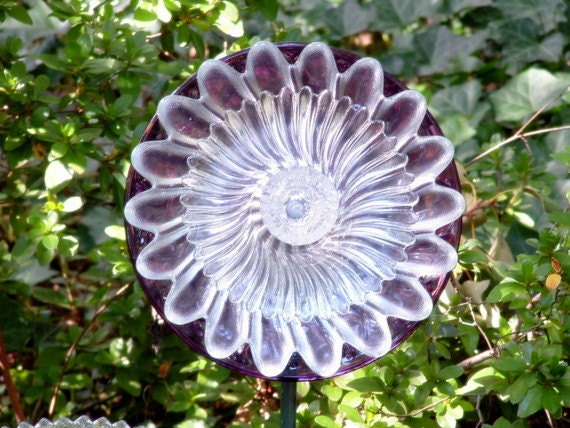 Garden art.  Glass flower.  Burgundy glass flower made with repurposed glass.