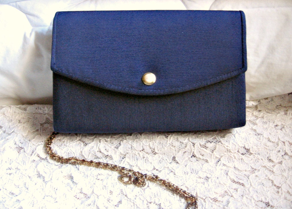 Navy Blue Envelope Clutch w/ Pearl Snap