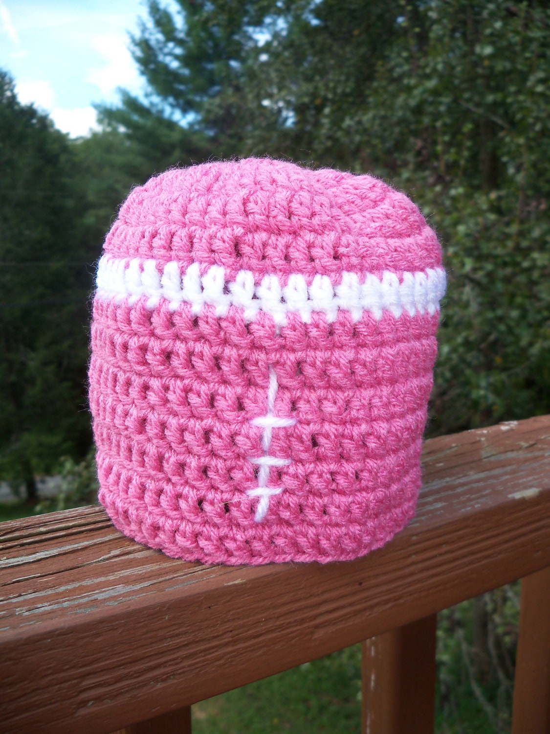 Crocheted Girlie Football Baby Hat - Pink - Size 6 months