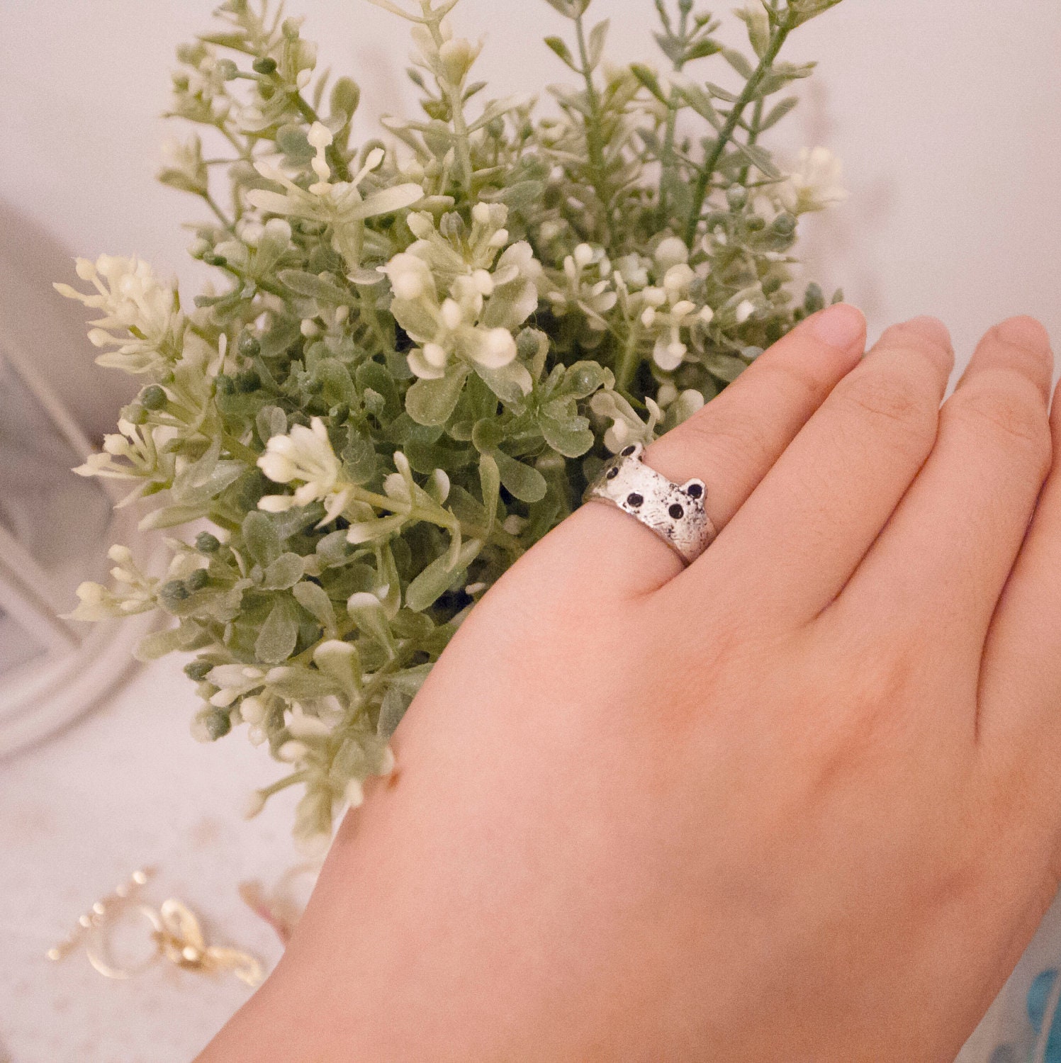 Bear Face Ring, Cat Face Ring, Adjustable Ring, small finger, forefinger, first finger, bronze color, silver color