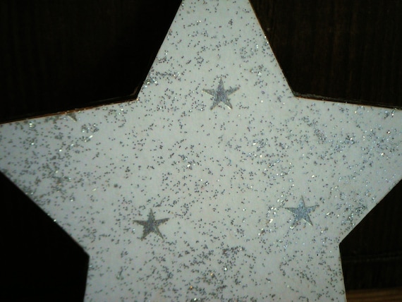 Five pointed White and Silver Christmas Star (10cm wide/deep) decoupage decoration