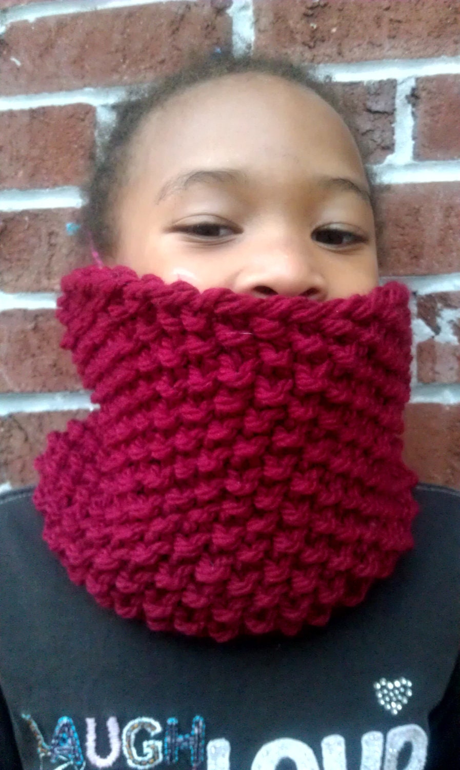 Children's Chunky Red Knit Cowl, Scarf, Infinity Scarf, Circle Scarf
