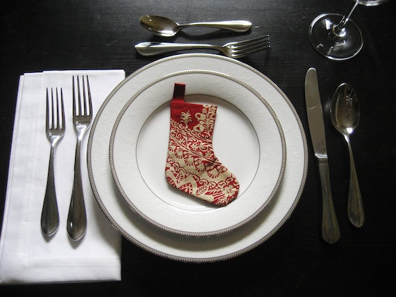 Marimekko Mini Christmas Stocking Ornament - red and gold - set of 4